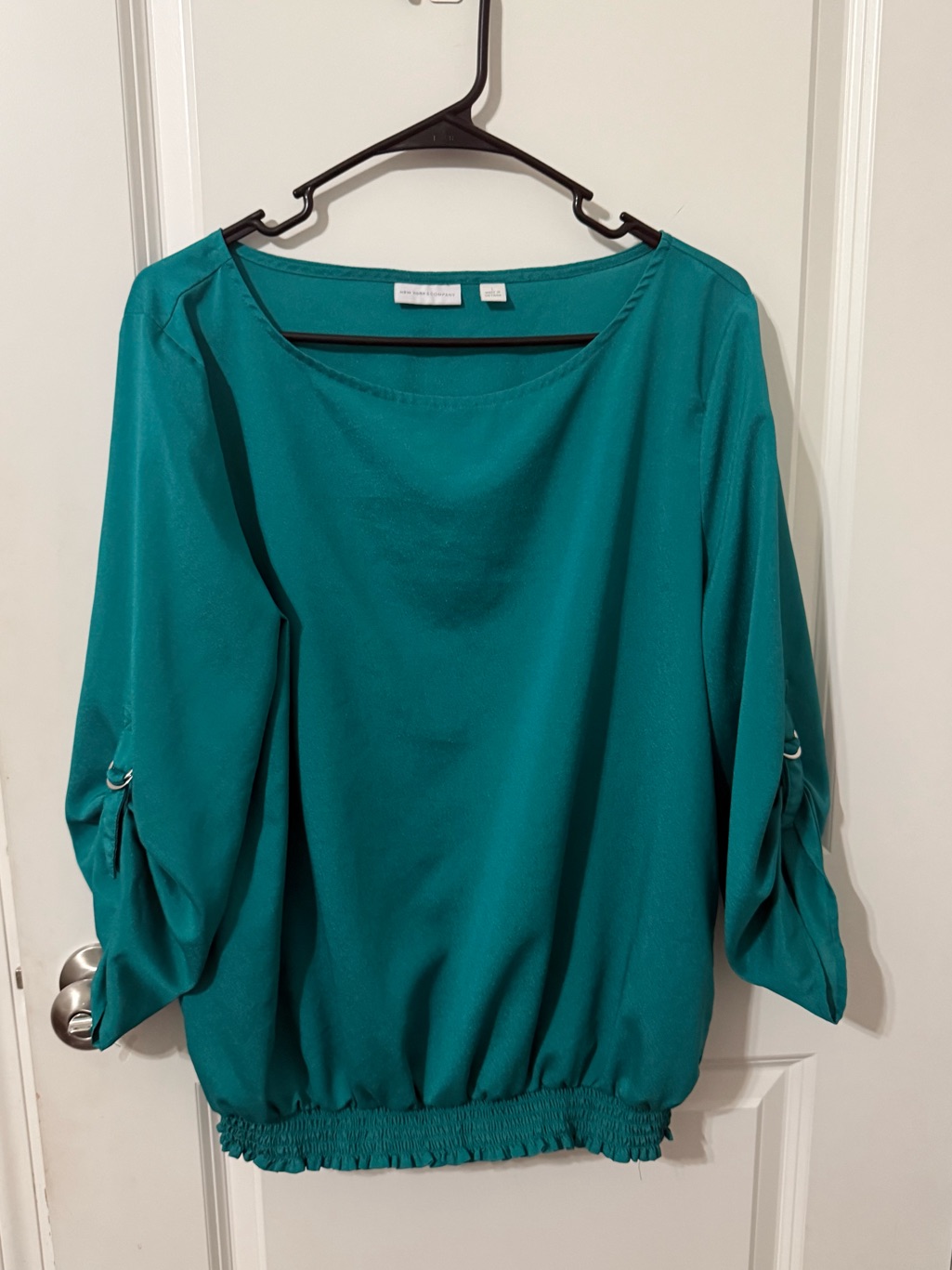 New York And Company Green Silky Blouse With 3/4 Sleeve